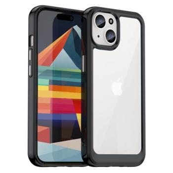 Műanyag telefonvédő (szilikon keret, közepesen ütésálló, átlátszó hátlap) FEKETE Apple iPhone 15 Plus kép
