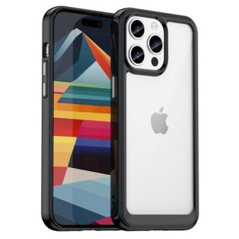 Műanyag telefonvédő (szilikon keret, közepesen ütésálló, átlátszó hátlap) FEKETE Apple iPhone 15 Pro kép