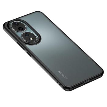 Műanyag telefonvédő (szilikon keret, közepesen ütésálló, átlátszó hátlap, matt) FEKETE Honor 90 5G kép