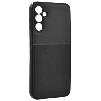 Műanyag telefonvédő (szilikon keret, közepesen ütésálló, beépített fémlemez, bőr hatású hátlap, csíkos minta) FEKETE Samsung Galaxy A14 5G (SM-A146), Samsung Galaxy A14 4G (SM-A145) kép