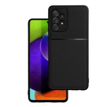 Műanyag telefonvédő (szilikon keret, közepesen ütésálló, beépített fémlemez, bőr hatású hátlap, csíkos minta) FEKETE Samsung Galaxy A33 5G (SM-A336) kép