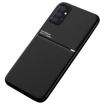Műanyag telefonvédő (szilikon keret, közepesen ütésálló, beépített fémlemez, bőr hatású hátlap, csíkos minta) FEKETE Samsung Galaxy A52 4G (SM-A525F), Samsung Galaxy A52 5G (SM-A526F), kép