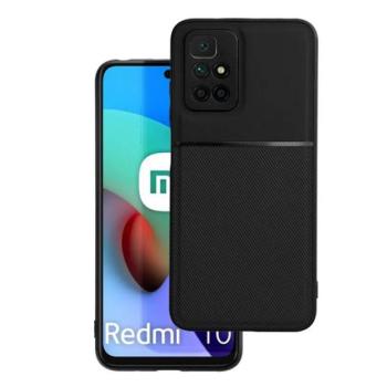 Műanyag telefonvédő (szilikon keret, közepesen ütésálló, beépített fémlemez, bőr hatású hátlap, csíkos minta) FEKETE Xiaomi Redmi 10 (2021), Xiaomi Redmi 10 (2022) kép