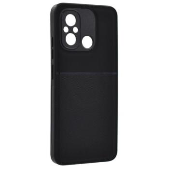 Műanyag telefonvédő (szilikon keret, közepesen ütésálló, beépített fémlemez, bőr hatású hátlap, csíkos minta) FEKETE Xiaomi Redmi 12C kép