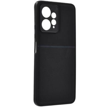 Műanyag telefonvédő (szilikon keret, közepesen ütésálló, beépített fémlemez, bőr hatású hátlap, csíkos minta) FEKETE Xiaomi Redmi Note 12 4G kép