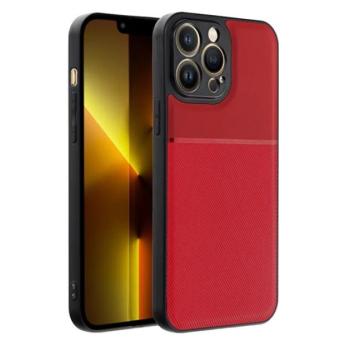 Műanyag telefonvédő (szilikon keret, közepesen ütésálló, beépített fémlemez, bőr hatású hátlap, csíkos minta) PIROS Apple iPhone 14 Pro Max kép