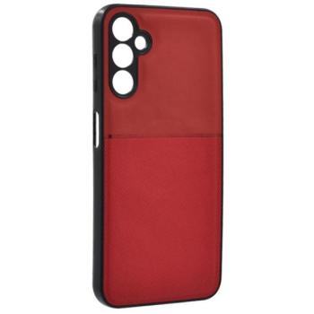 Műanyag telefonvédő (szilikon keret, közepesen ütésálló, beépített fémlemez, bőr hatású hátlap, csíkos minta) PIROS Samsung Galaxy A14 5G (SM-A146), Samsung Galaxy A14 4G (SM-A145) kép