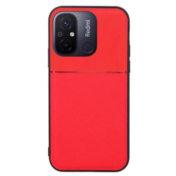 Műanyag telefonvédő (szilikon keret, közepesen ütésálló, beépített fémlemez, bőr hatású hátlap, csíkos minta) PIROS Xiaomi Redmi 12C kép