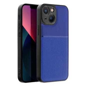 Műanyag telefonvédő (szilikon keret, közepesen ütésálló, beépített fémlemez, bőr hatású hátlap, csíkos minta) SÖTÉTKÉK Apple iPhone 14 Plus kép
