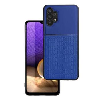 Műanyag telefonvédő (szilikon keret, közepesen ütésálló, beépített fémlemez, bőr hatású hátlap, csíkos minta) SÖTÉTKÉK Samsung Galaxy A32 4G (SM-A325) kép