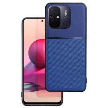 Műanyag telefonvédő (szilikon keret, közepesen ütésálló, beépített fémlemez, bőr hatású hátlap, csíkos minta) SÖTÉTKÉK Xiaomi Redmi 12C kép