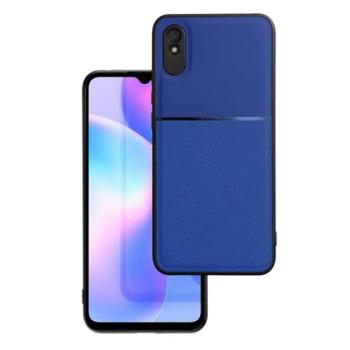 Műanyag telefonvédő (szilikon keret, közepesen ütésálló, beépített fémlemez, bőr hatású hátlap, csíkos minta) SÖTÉTKÉK Xiaomi Redmi 9A (Redmi 9 AT) kép