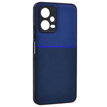Műanyag telefonvédő (szilikon keret, közepesen ütésálló, beépített fémlemez, bőr hatású hátlap, csíkos minta) SÖTÉTKÉK Xiaomi Redmi Note 12 5G kép
