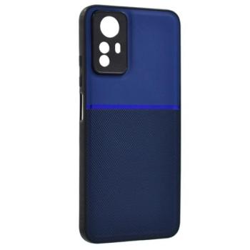 Műanyag telefonvédő (szilikon keret, közepesen ütésálló, beépített fémlemez, bőr hatású hátlap, csíkos minta) SÖTÉTKÉK Xiaomi Redmi Note 12S kép