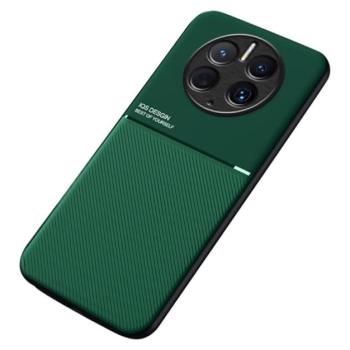 Műanyag telefonvédő (szilikon keret, közepesen ütésálló, beépített fémlemez, bőr hatású hátlap, csíkos minta) SÖTÉTZÖLD Huawei Mate 50 Pro kép