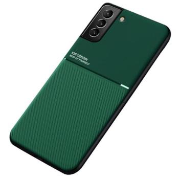Műanyag telefonvédő (szilikon keret, közepesen ütésálló, beépített fémlemez, bőr hatású hátlap, csíkos minta) SÖTÉTZÖLD Samsung Galaxy S22 Plus 5G (SM-S906) kép