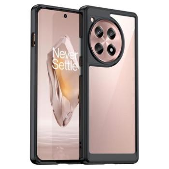 Műanyag telefonvédő (szilikon keret, ütésállóság, átlátszó hátlap) FEKETE OnePlus 12R 5g kép