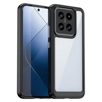 Műanyag telefonvédő (szilikon keret, ütésállóság, átlátszó hátlap) FEKETE Xiaomi 14 5G kép