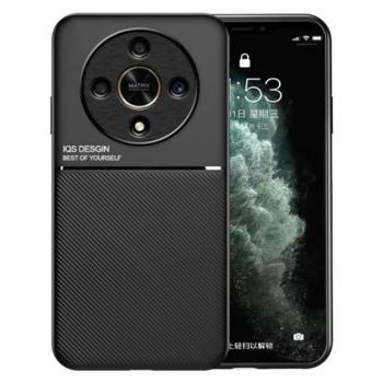 Műanyag telefonvédő (szilikon keret, ütésállóság, mágneses, bőr hatású hátlap, csíkos) FEKETE Honor Magic6 Lite 5G kép