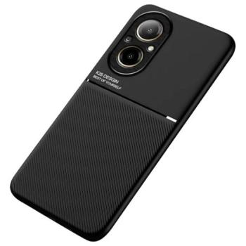Műanyag telefonvédő (szilikon keret, ütésállóság, mágneses, bőr hatású hátlap, csíkos) FEKETE Realme C67 4G kép