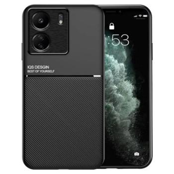 Műanyag telefonvédő (szilikon keret, ütésállóság, mágneses, bőr hatású hátlap, csíkos) FEKETE Xiaomi Redmi 13C kép