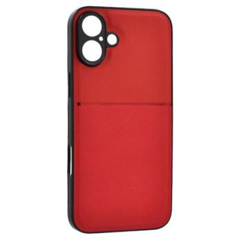 Műanyag telefonvédő (szilikon keret, ütésállóság, mágneses, bőr hatású hátlap, csíkos) PIROS Apple iPhone 16 kép