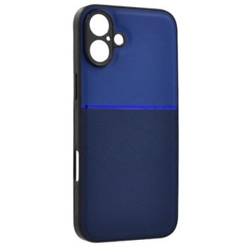 Műanyag telefonvédő (szilikon keret, ütésállóság, mágneses, bőr hatású hátlap, csíkos) SÖTÉTKÉK Apple iPhone 16 Plus kép