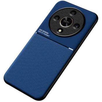 Műanyag telefonvédő (szilikon keret, ütésállóság, mágneses, bőr hatású hátlap, csíkos) SÖTÉTKÉK Honor Magic6 Lite 5G kép