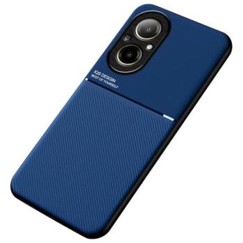 Műanyag telefonvédő (szilikon keret, ütésállóság, mágneses, bőr hatású hátlap, csíkos) SÖTÉTKÉK Realme C67 4G kép