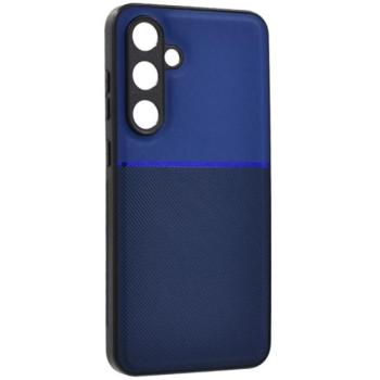 Műanyag telefonvédő (szilikon keret, ütésállóság, mágneses, bőr hatású hátlap, csíkos) SÖTÉTKÉK Samsung Galaxy S24 FE (SM-S721) kép