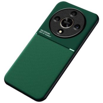 Műanyag telefonvédő (szilikon keret, ütésállóság, mágneses, bőr hatású hátlap, csíkos) SÖTÉTZÖLD Honor Magic6 Lite 5G kép