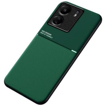 Műanyag telefonvédő (szilikon keret, ütésállóság, mágneses, bőr hatású hátlap, csíkos) SÖTÉTZÖLD Xiaomi Redmi 13C kép