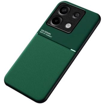 Műanyag telefonvédő (szilikon keret, ütésállóság, mágneses, bőr hatású hátlap, csíkos) SÖTÉTZÖLD Xiaomi Redmi Note 13 Pro 5G kép