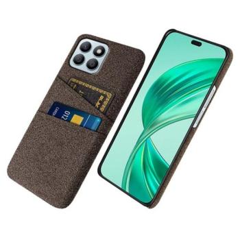 Műanyag telefonvédő (ütésállóság, kártyatartó, textil hatás) BARNA Honor X8b kép