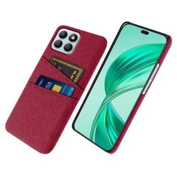 Műanyag telefonvédő (ütésállóság, kártyatartó, textil hatás) PIROS Honor X8b kép