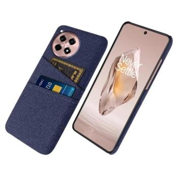Műanyag telefonvédő (ütésállóság, kártyatartó, textil hatás) SÖTÉTKÉK OnePlus 12R 5g kép