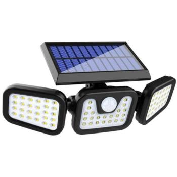 Napelemes kültéri fali solar lámpa, 3 paneles, elforgatható, 74 LED-es, vízálló, fekete kép
