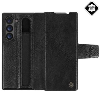 NILLKIN AOGE műanyag telefonvédő (valódi bőr hátlap, mikrofiber plüss belső, ceruza tartó) FEKETE Samsung Galaxy Z Fold6 5G (SM-F956) kép