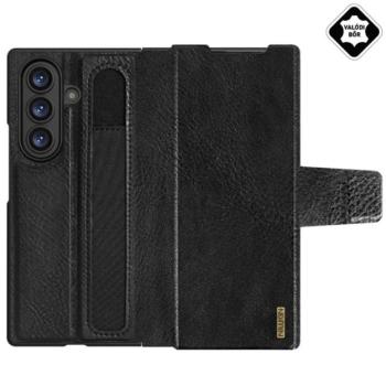 NILLKIN AOGE műanyag telefonvédő (valódi bőr hátlap, mikrofiber plüss belső, ceruza tartó) FEKETE Samsung Galaxy Z Fold7 (SM-F966) kép