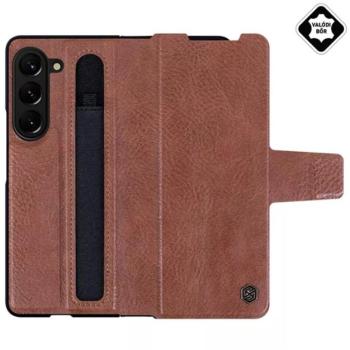 NILLKIN AOGE műanyag telefonvédő (valódi bőr hátlap, mikrofiber plüss belső, S Pen tartó) BARNA kép