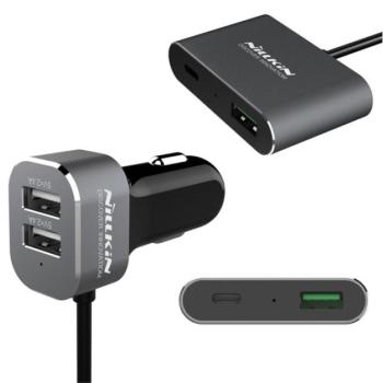 NILLKIN autós töltő 3 USB aljzat / Type-C aljzat (5V/2400mA, PD gyorstöltés támogatás) FEKETE CAT S60, Apple iPhone 7 4.7, Apple iPhone 7 Plus 5.5, Evolveo Strongphone Q5, Vodafone Smart turbo kép