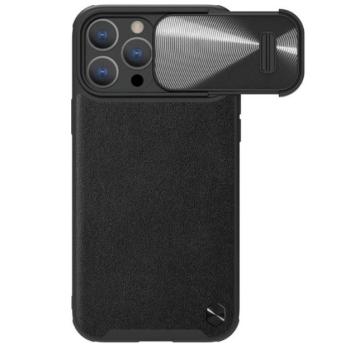 NILLKIN CAMSHIELD LEATHER műanyag telefonvédő (közepesen ütésálló, ECO bőr hatású hátlap, kamera védelem) FEKETE Apple iPhone 14 Pro Max kép