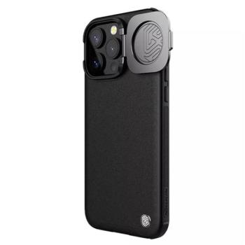 NILLKIN CAMSHIELD PROP LEATHER műanyag telefonvédő (ütésállóság, bőr hatású hátlap, kameravédő, kitámasztó) FEKETE Apple iPhone 15 Pro kép