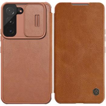 Nillkin Qin Leather Pro tok Samsung Galaxy S22 + (S22 Plus) Kameravédő telefontok Flip tok barna kép