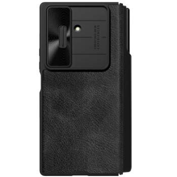 Nillkin Qin Pro Samsung Galaxy Z Fold 7 bőr flip tok S-Pen / kártyatartóval, csúsztatható kameravédővel, fekete kép