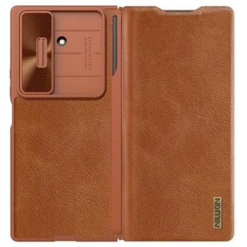 NILLKIN QIN PRO tok álló, bőr hatású (FLIP, oldalra nyíló, kártyazseb, kameravédő, érintő ceruza) BARNA Samsung Galaxy Z Fold7 (SM-F966) kép