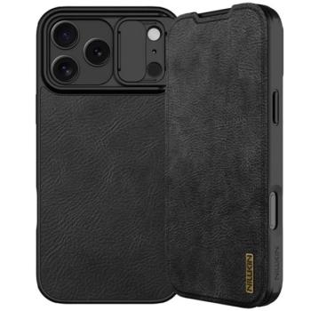 NILLKIN QIN PRO tok álló, bőr hatású (FLIP, oldalra nyíló, kártyazseb, kameravédő) FEKETE Apple iPhone 17 Pro Max kép