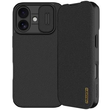 NILLKIN QIN PRO tok álló, bőr hatású (FLIP, oldalra nyíló, kártyazseb, kameravédő) FEKETE Apple iPhone 17 kép
