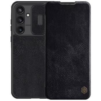NILLKIN QIN PRO tok álló, bőr hatású (FLIP, oldalra nyíló, kártyazseb, kameravédő) FEKETE Samsung Galaxy S25 (SM-S931) kép