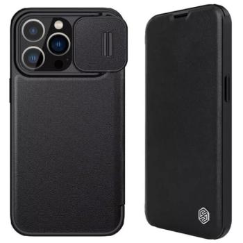 NILLKIN QIN PRO tok álló, finom bőr hatású (FLIP, oldalra nyíló, bankkártya tartó, kamera védelem) FEKETE Apple iPhone 15 Pro kép